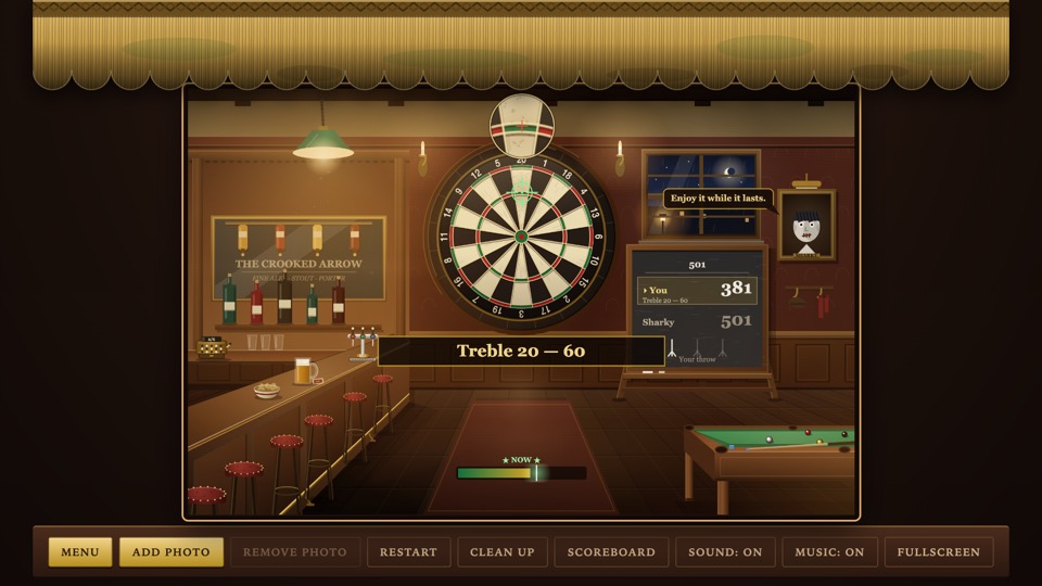 501 at the Crooked Arrow, a treble 20 on the board