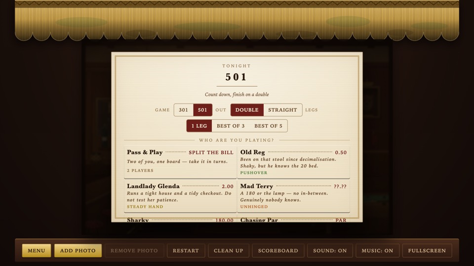 The Bill of Fare, picking the game and who you're playing